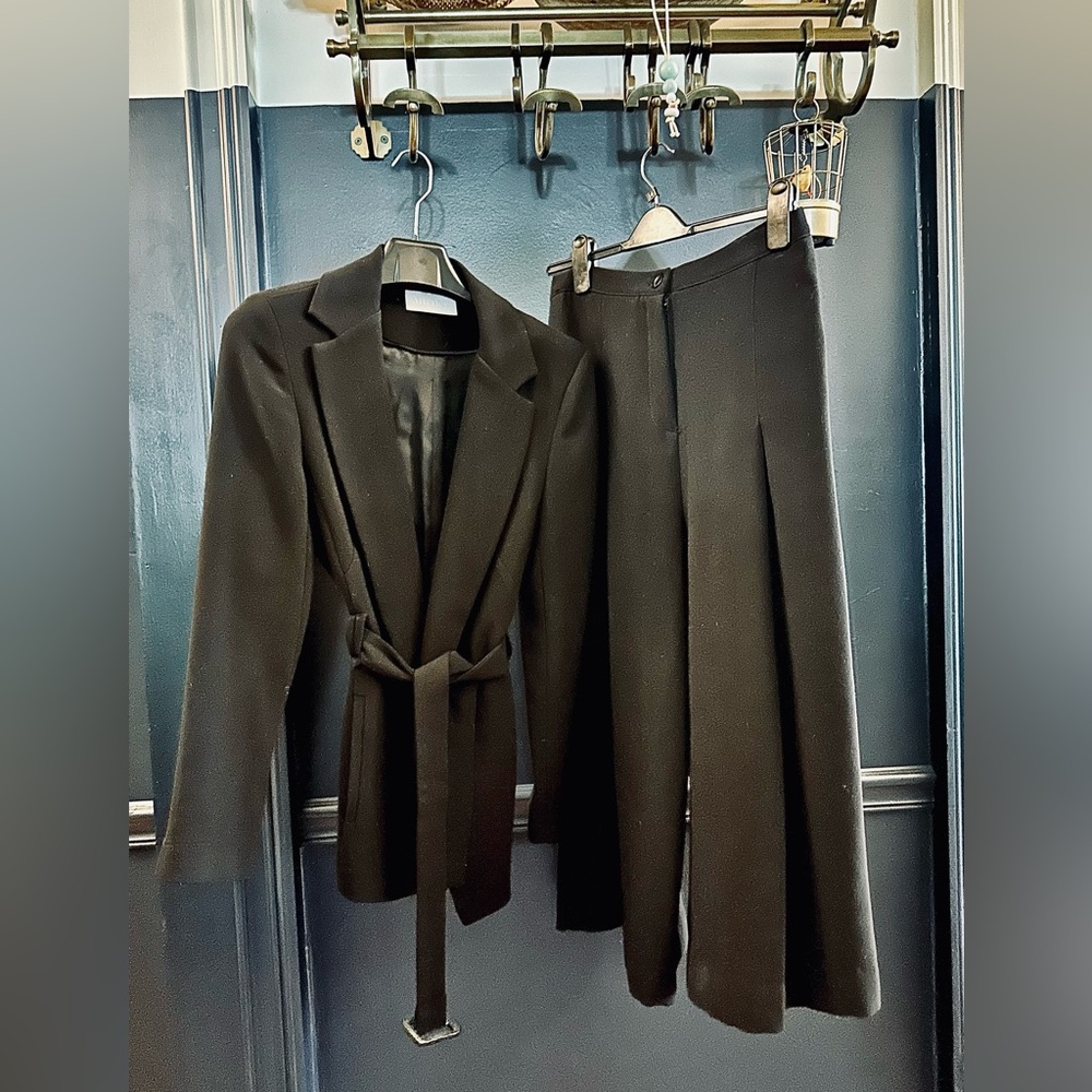 Atterley Belted Blazer, & Wide Leg Pants Black UK14 US10